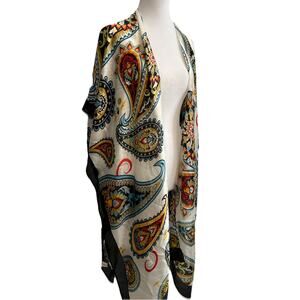 VTG Satin Shawl Kimono Cover Up Paisleys Boho Hippie Silky Pretty Persuasions